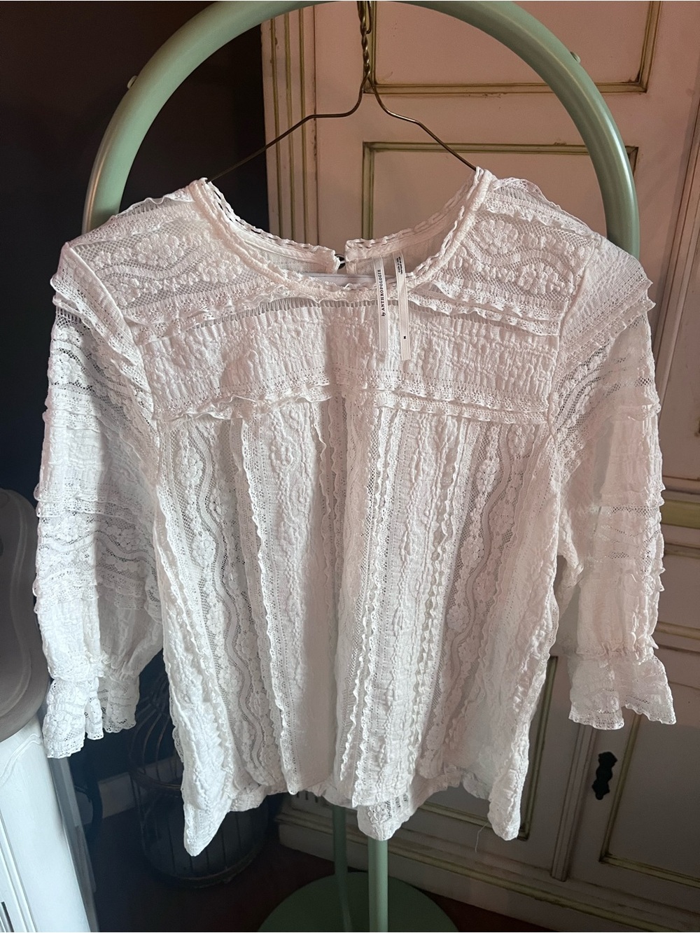 Anthropologie Women's White Lace Blouse - Elegant Crochet Detail